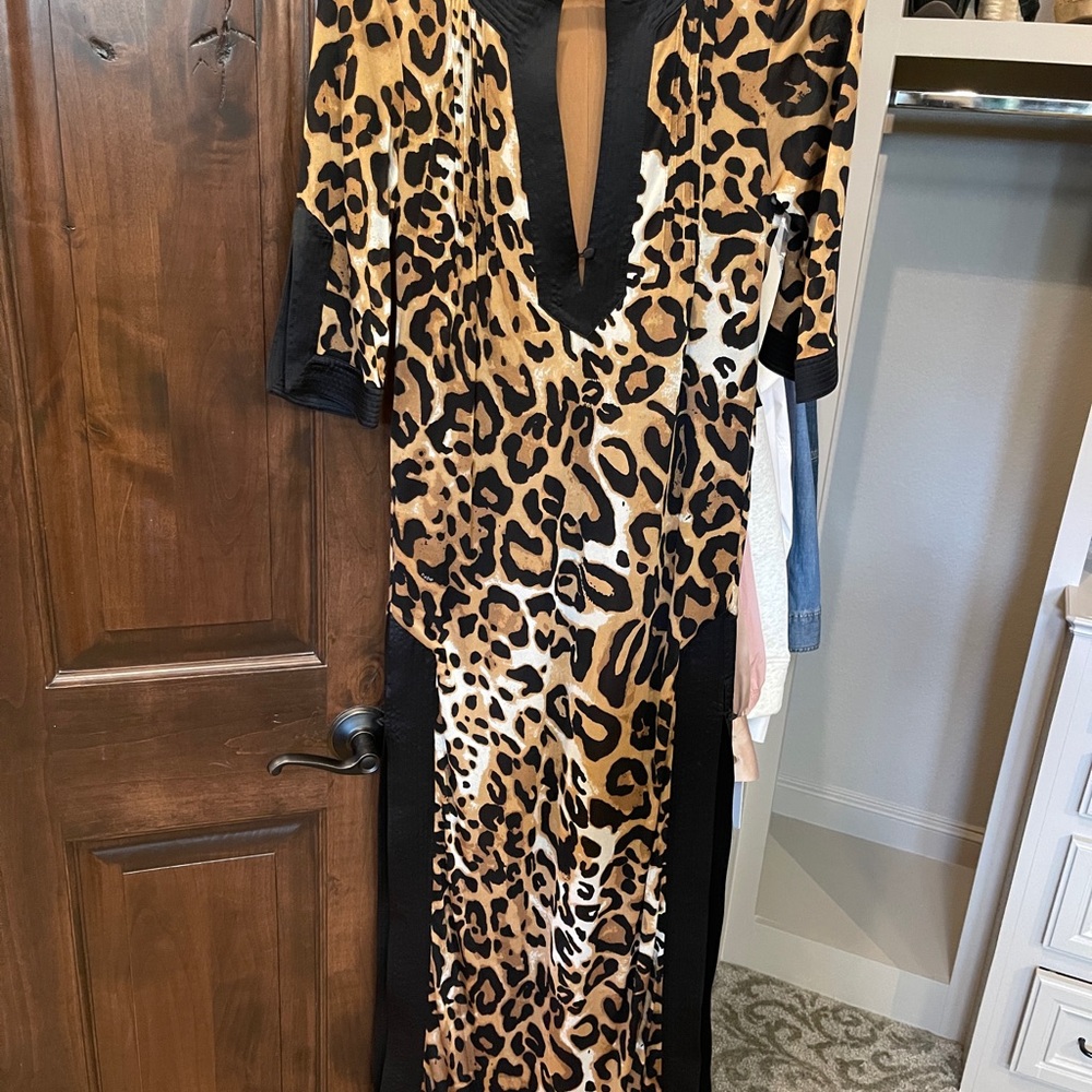 Bebe Tan and Brown Dress with Plunge Neckline